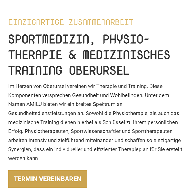 Sportmedizin für Bad Homburg (Höhe), Wehrheim, Kronberg (Taunus), Eschborn, Oberursel (Taunus), Friedrichsdorf, Steinbach (Taunus) und Schwalbach (Taunus), Neu Anspach, Rosbach (Höhe)